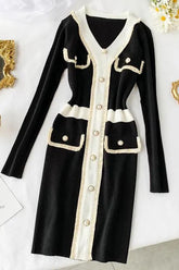 Robe élégante en tricot à manches longues et col en V pour femme